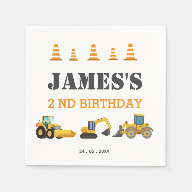 Construction Truck Birthday Party Napkins (Front)