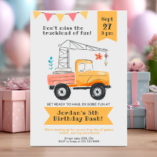 Construction truck birthday party with playful invitation