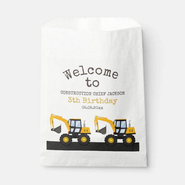 Construction Truck Birthday | Personalized Décor Favor Bag (Front)