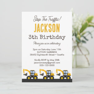 Construction Truck Birthday   Personalized Décor Invitation