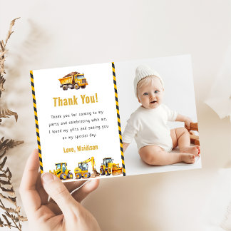 Construction Truck Birthday Photo Thank You Card