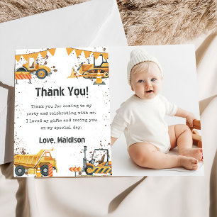 Construction Truck Birthday Photo Thank You Card