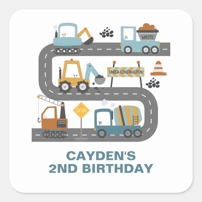 Construction Truck Birthday Square Sticker (Front)