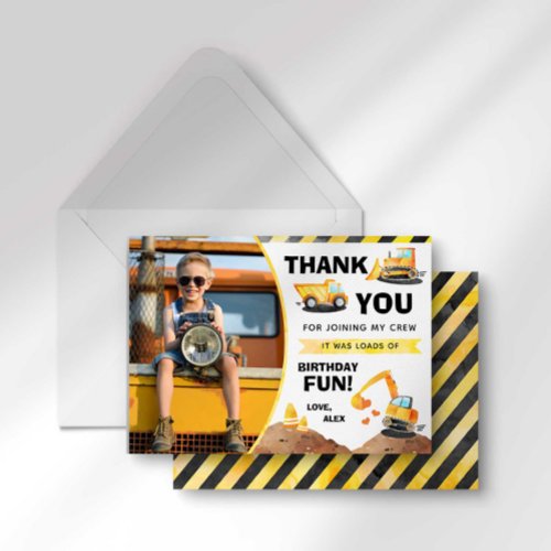 Construction Truck Birthday Thank You Card