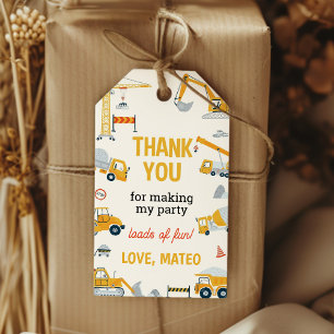 Construction Truck Birthday Thank You Gift Tags