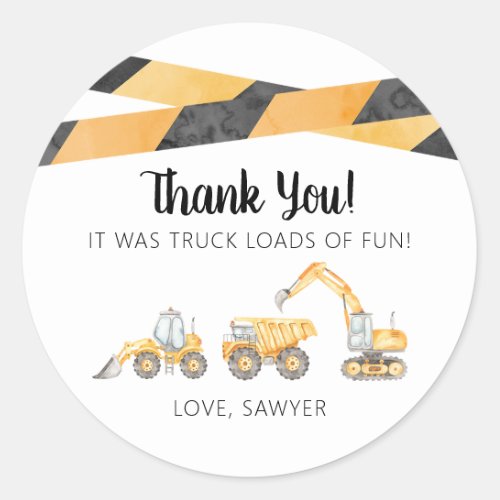 Construction Truck Birthday Thank You Sticker