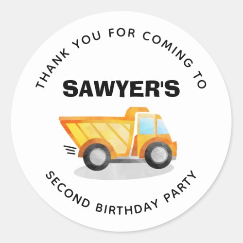 Construction Truck Birthday Thank You Sticker