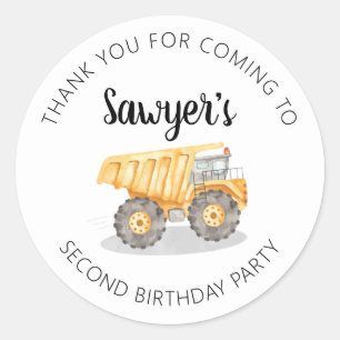 Construction Truck Birthday Thank You Sticker