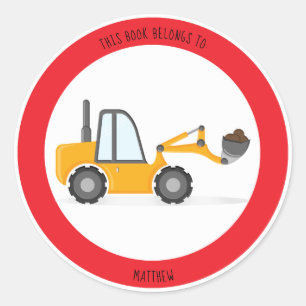 Construction Truck Birthday This Book Belongs to Classic Round Sticker