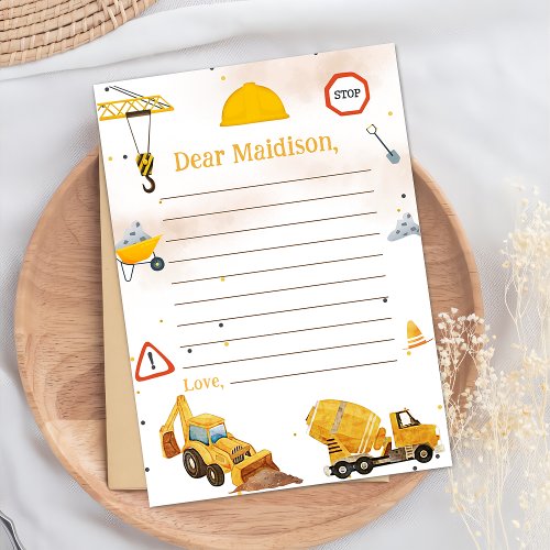 Construction Truck Birthday Time Capsule Note Card