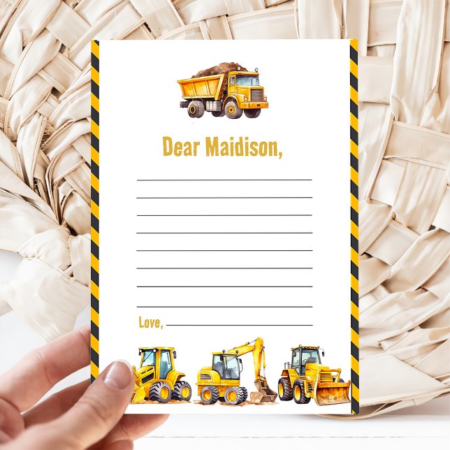 Construction Truck Birthday Time Capsule Note Card (Creator Uploaded)