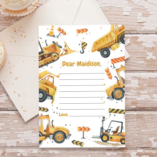 Construction Truck Birthday Time Capsule Note Card