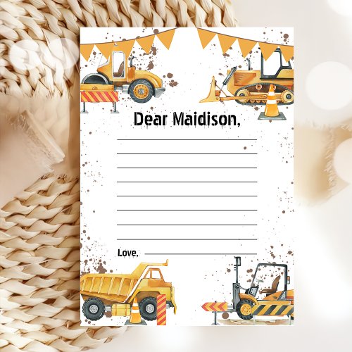 Construction Truck Birthday Time Capsule Note Card