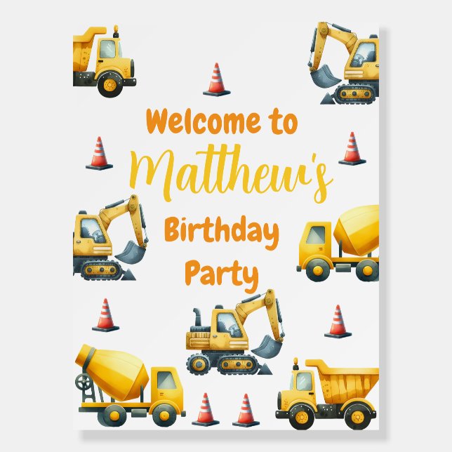 Construction truck Birthday Welcome sign (Front)