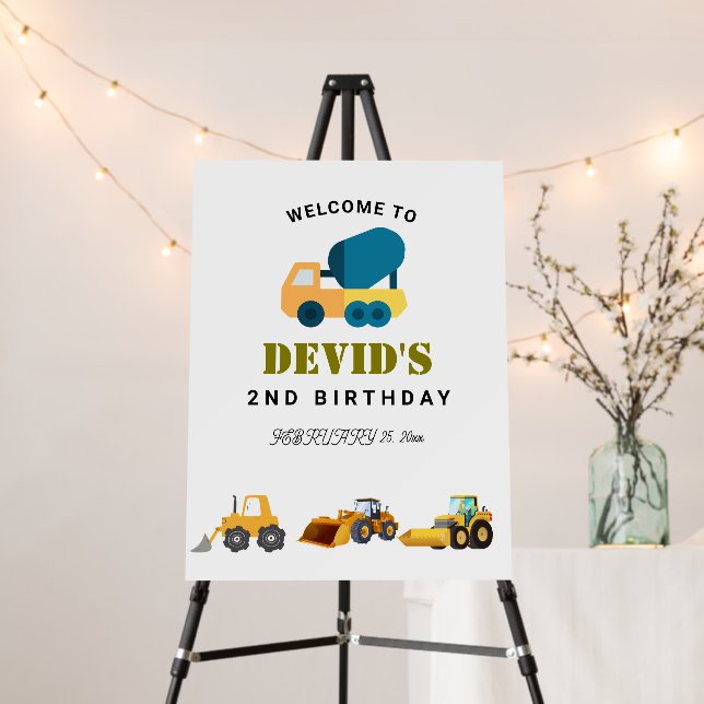 Construction Truck Birthday  Welcome Sign (In Situ (Stand))