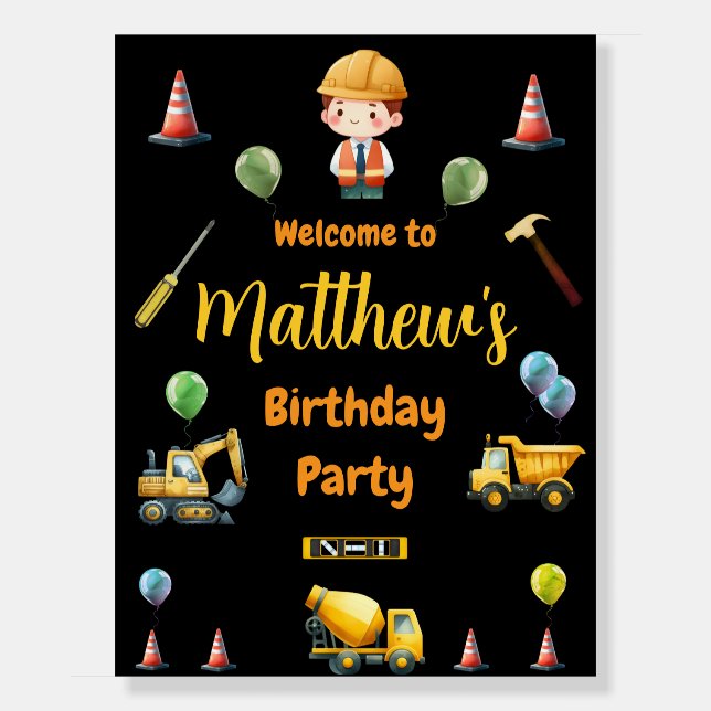 Construction truck Birthday Welcome sign (Front)