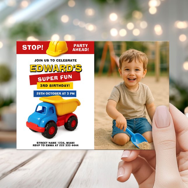 Construction Truck Birthday with photo Invitation (Creator Uploaded)