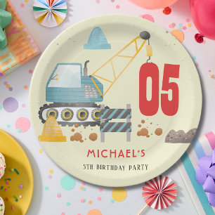 Construction truck boy birthday paper plates