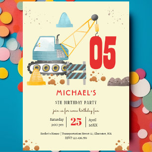 Construction truck builders birthday invitation