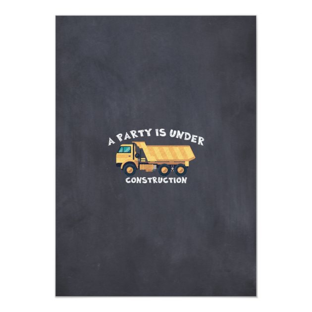 Construction Truck Chalkboard Birthday Invitation