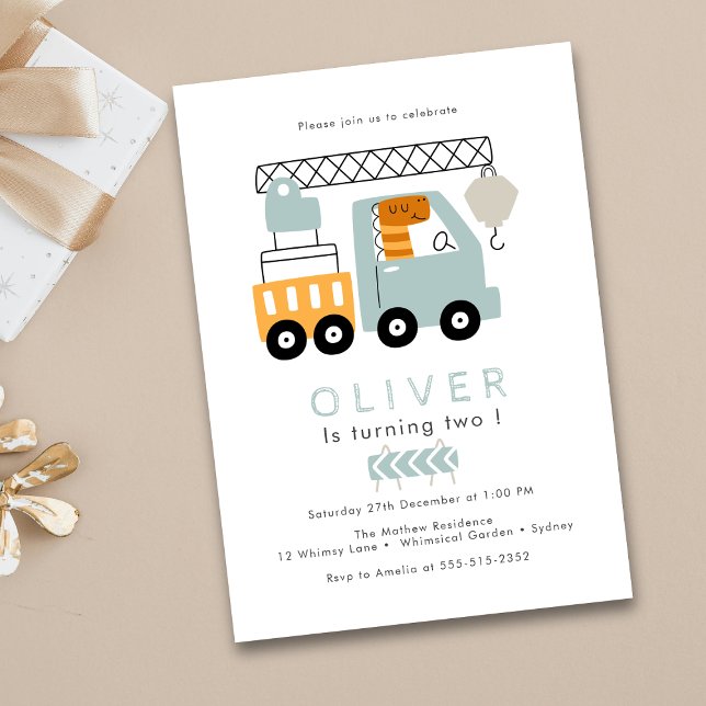 Construction truck Dinosaur Birthday  Invitation (Creator Uploaded)