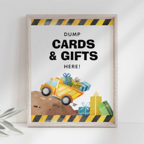 Construction Truck Dump Gifts Here Party Sign