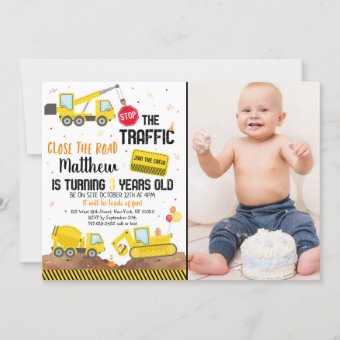 Construction Truck Dump Truck Digger Birthday Invitation | Zazzle