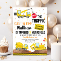 Construction Truck Dump Truck Digger Birthday Invitation