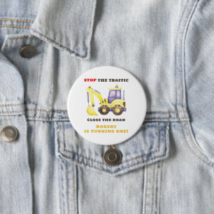 Construction Truck Excavator Birthday Party Button