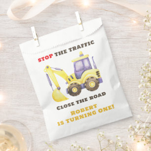 Construction Truck Excavator Birthday Party Favor Bag