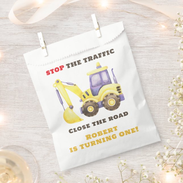 Construction Truck Excavator Birthday Party Favor Bag (Clipped)