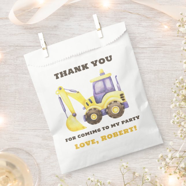 Construction Truck Excavator Birthday Party Favor Bag (Clipped)