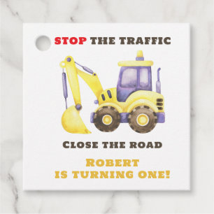 Construction Truck Excavator Birthday Party Favor Tags