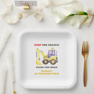 Construction Truck Excavator Birthday Party Paper Plates