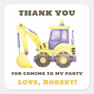 Construction Truck Excavator Birthday Party Square Sticker