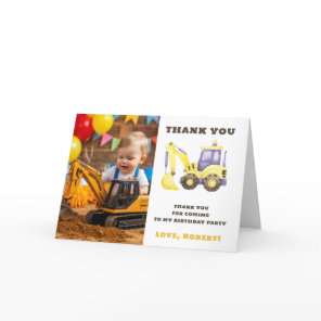 Construction Truck Excavator Birthday Party Thank You Card