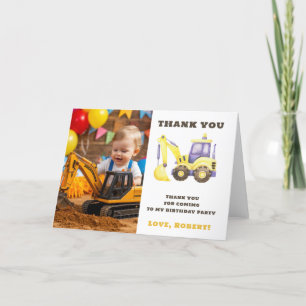 Construction Truck Excavator Birthday Party Thank You Card