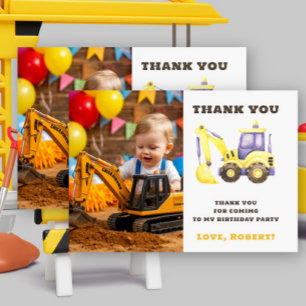 Construction Truck Excavator Birthday Party Thank You Card
