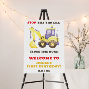 Construction Truck Excavator Birthday Welcome Foam Board