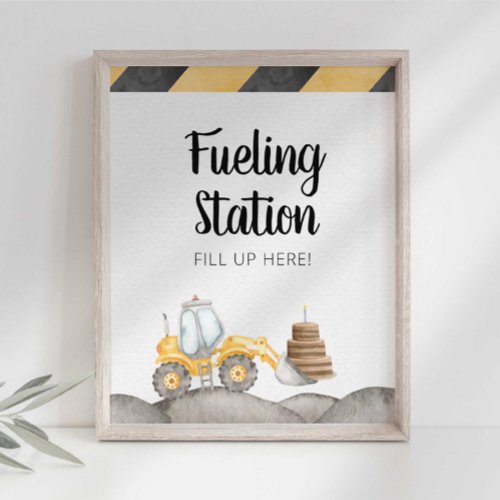 Construction Truck Fueling Station Party Sign