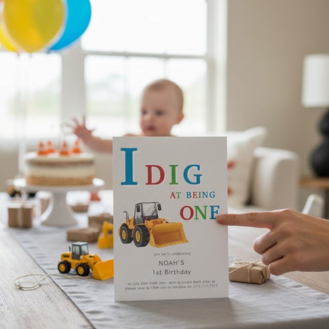 Construction Truck 'I Dig Being One' Birthday  Invitation (Creator Uploaded)