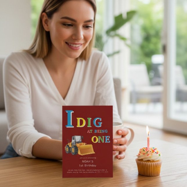 Construction Truck 'I Dig Being One' Birthday  Invitation (Creator Uploaded)