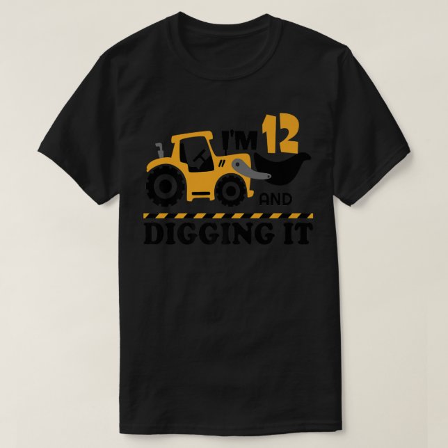 Construction Truck It's My 12th Birthday 12 Years  T-Shirt (Design Front)