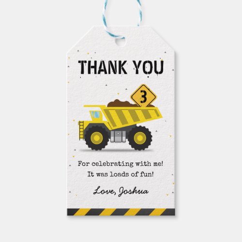 Construction Truck Kids Any Age Birthday Thank You Gift Tags