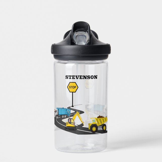 Construction truck kid's back to school water bottle (Front)