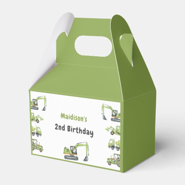 Construction Truck Kids Birthday Favor Boxes (Front Side)