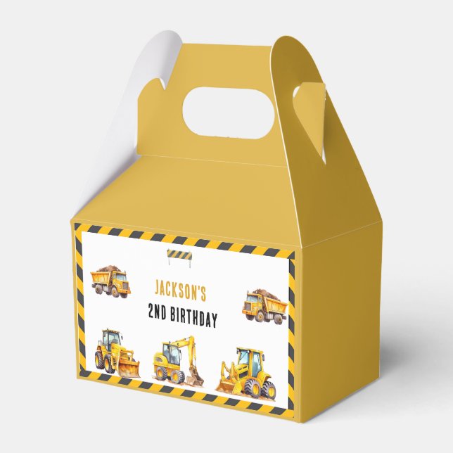 Construction Truck Kids Birthday Favor Boxes (Front Side)