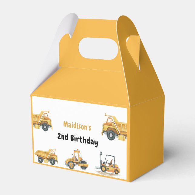 Construction Truck Kids Birthday Favor Boxes (Front Side)