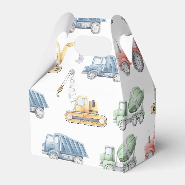Construction Truck Kids Birthday Favor Boxes (Front Side)