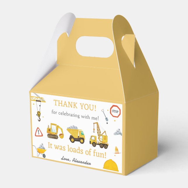 Construction Truck Kids Birthday Favor Boxes (Front Side)